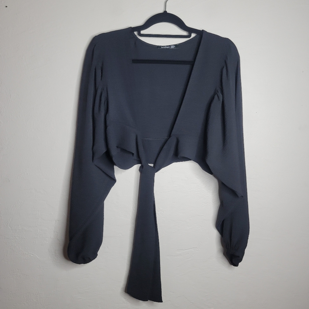 4for$25💎Boohoo Black Tie Front Shirt Sz 8